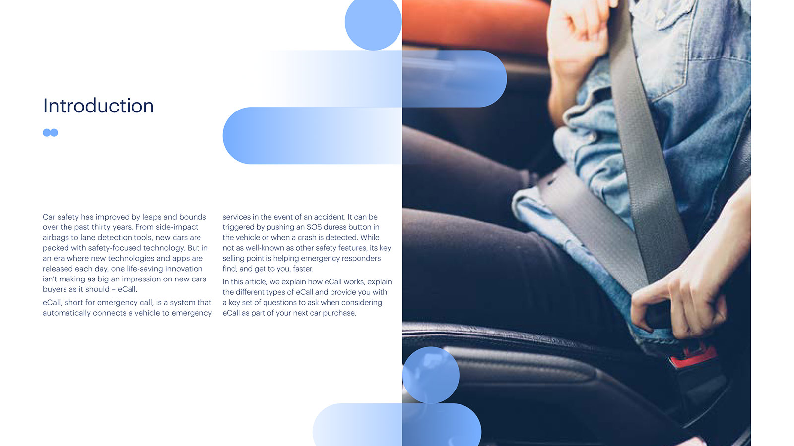 An excerpt from Intelematics' 'Maximising safety: Why eCall is a 'must-have' when buying a new car' whitepaper. It includes an introduction to car safety and eCall.